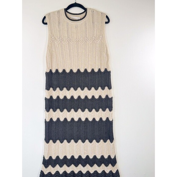 NWT Mango Womens Dress Brown Maxi Fringed Hem Striped Sleeveless Boho Size 10 - Picture 5 of 12